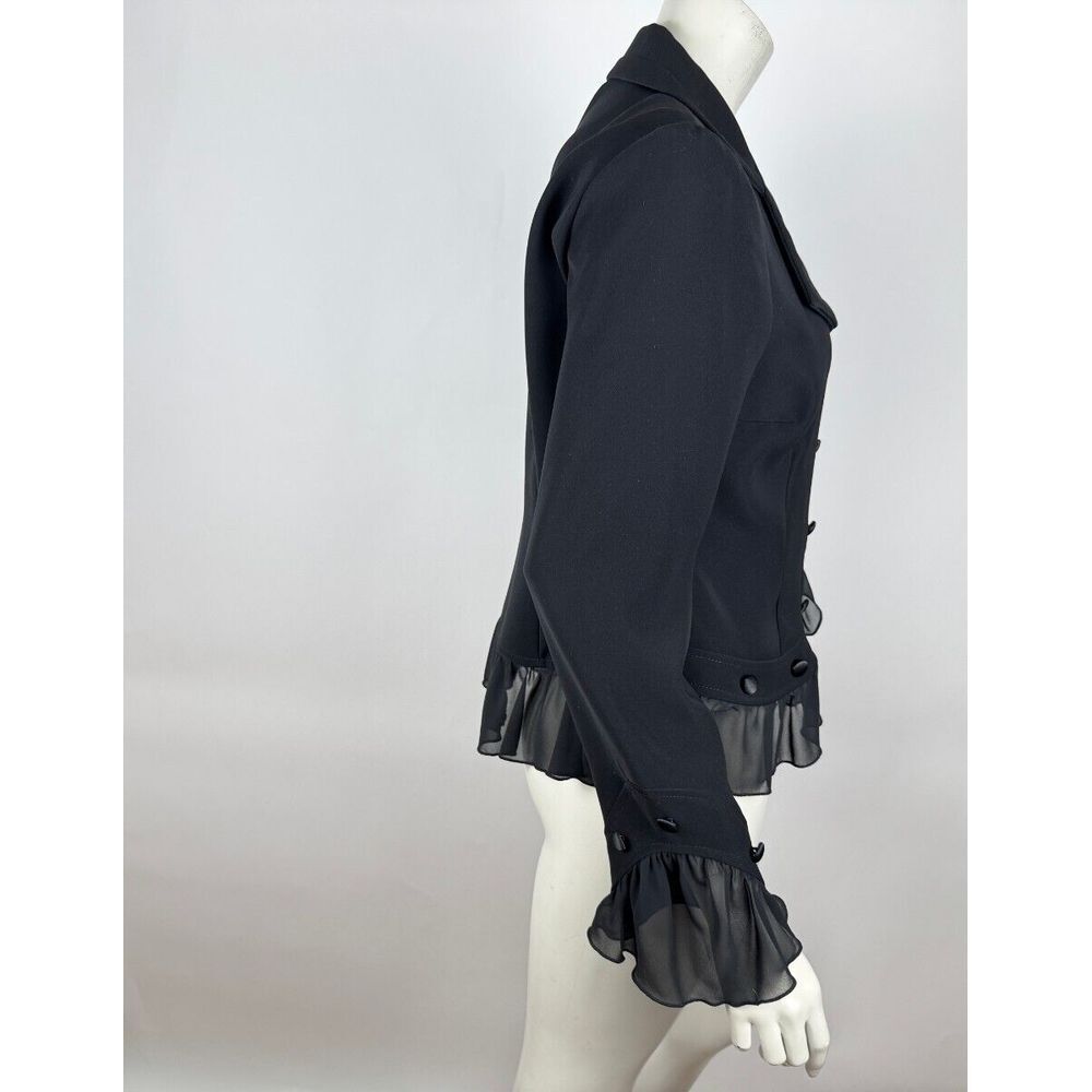 Black Women's Ruffled Hem Blazer Jacket - Picture 5 of 16